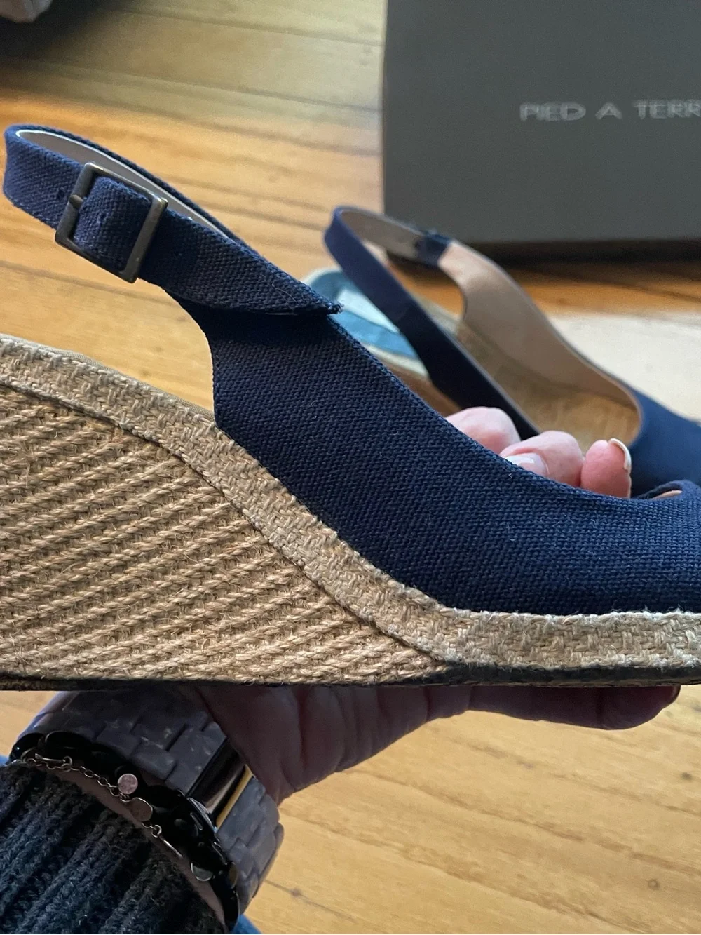 Navy Slingback Espadrille Wedges